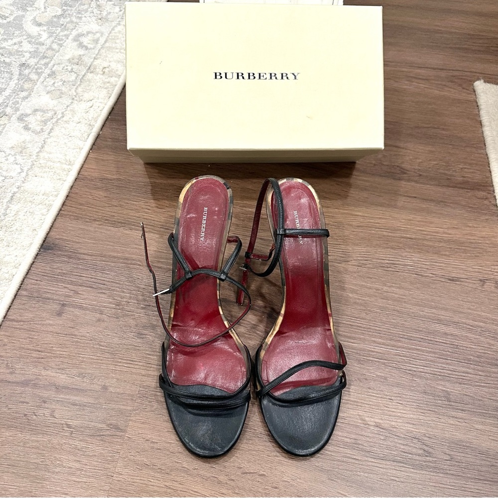 💯 Authentic Burberry Strappy Kitten Slingback Heels Vintage Y2K *POOR CONDITION